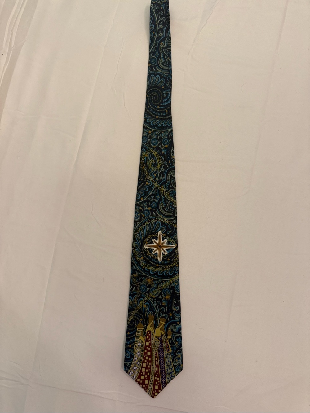 Men's Paisley Silk Tie in Teal and Gold — Elegant Dress Tie